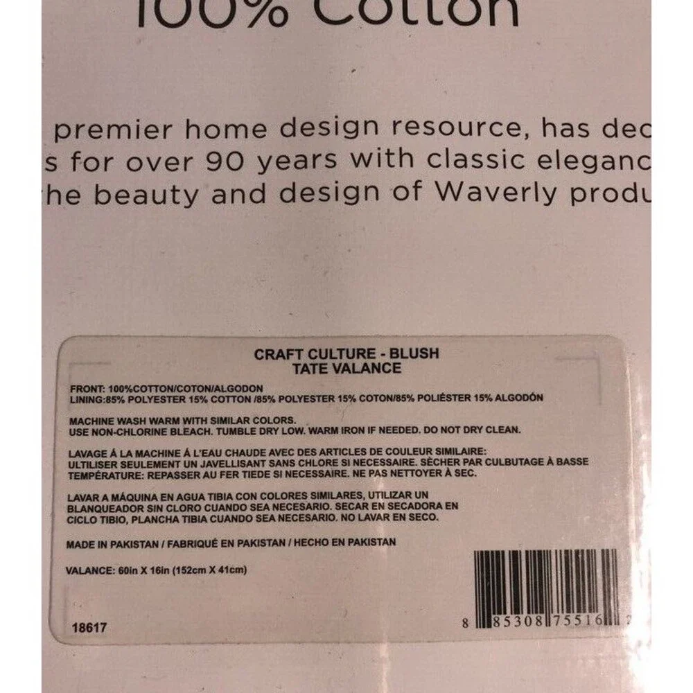 Waverly Craft Culture Blush Tate Valance 100% Cotton 60X16